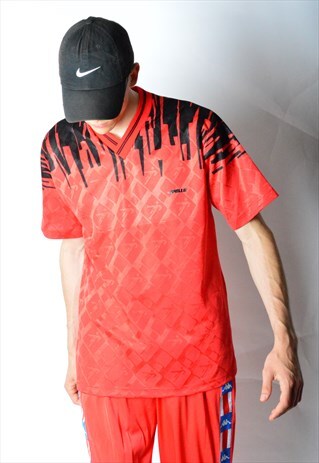 VINTAGE 90S RED BLACK SPORTS FOOTBALL JERSEY