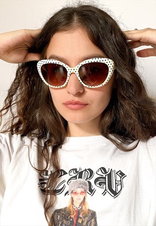 Vintage 00s polka dot oversized sunglasses in milk white