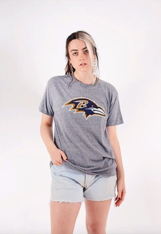 VINTAGE NFL BALTIMORE RAVENS T-SHIRT GREY HEATHER