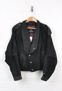 Vintage Suede Jacket Black Ladies Medium CV11682