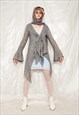 VINTAGE KNIT CARDIGAN Y2K FRILLY FAIRYCORE JUMPER IN GREY