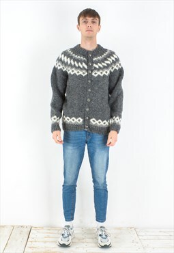 Handmade Icelandic M Wool Vintage Sweater Cardigan Jumper
