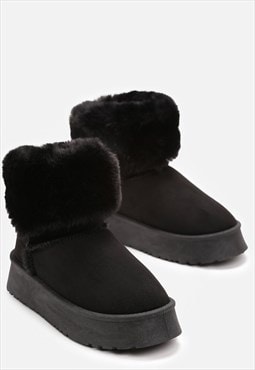 Black Faux Fur Lined Platform Ankle Boots
