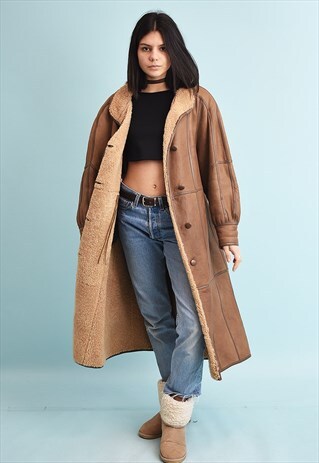 70S RETRO SHEARLING SHERPA SHEARLING FAUX FUR & LEATHER COAT