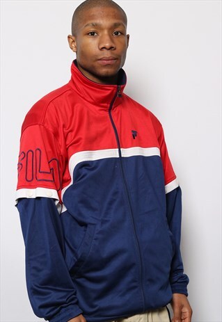 VINTAGE FILA LOGO TRACK TOP JACKET RED BLUE