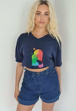 Vintage 90's Graphic Cropped T Shirt Navy S/M