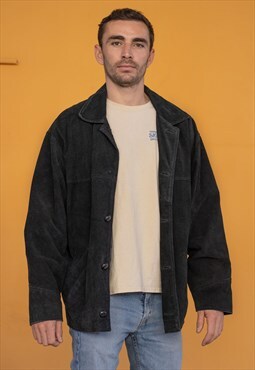 Vintage  Leather Jacket Suede in Black XL
