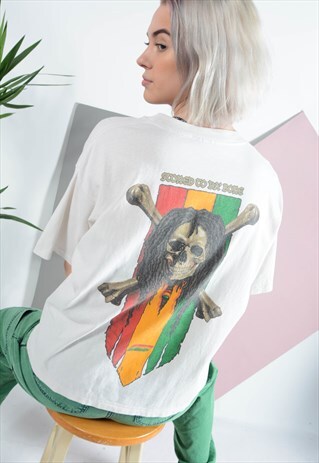 VINTAGE BOB MARLEY 'STONED TO THE BONE' T-SHIRT IN WHITE