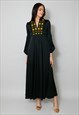 Mr Darren Vintage 70's Black Embroidery Maxi Dress Small