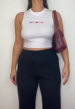 Reworked Tommy Hilfiger White Spell Out Crop Top
