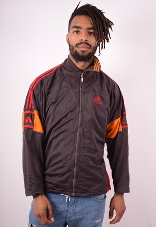 ADIDAS MENS VINTAGE TRACKSUIT TOP JACKET SMALL BROWN 90S