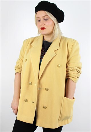 VINTAGE 1980'S WOOL CASHMERE YELLOW OVERSIZED BLAZER 16 18
