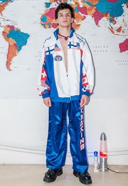 90's Vintage rave / sport track jacket in white and blue