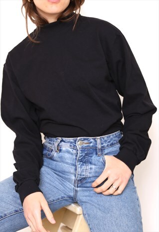 VINTAGE 90S BLACK POLO HIGH TURTLE ROLL NECK TOP