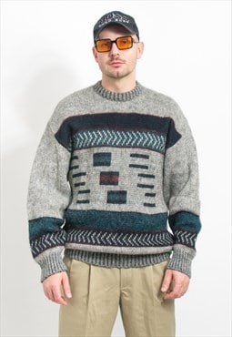 Vintage wool sweater retro jumper men size L