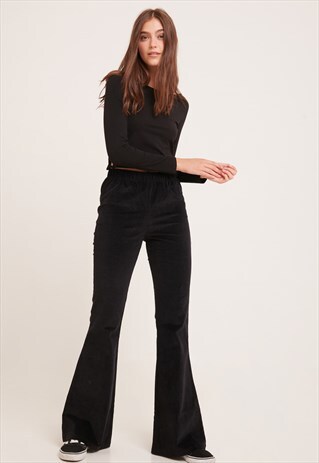 SUBDUED BLACK VELVET FLARED TROUSERS