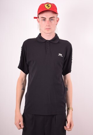 HELLY HANSEN MENS VINTAGE POLO SHIRT LARGE BLACK 90S