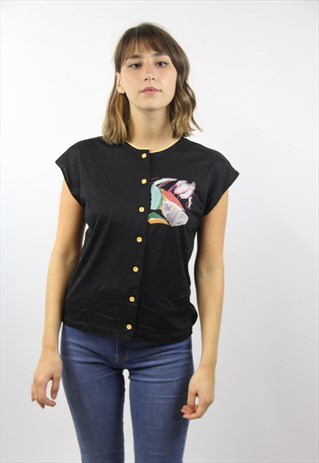 VINTAGE CUTE PATTERNED FLORAL BUTTON UP T-SHIRT