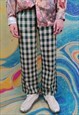 RETRO PRINT JOGGERS CHECK PANTS OLD CHESS OVERALLS IN GREEN