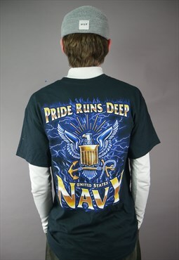 Vintage Patriotic American USA Navy T-Shirt in Black