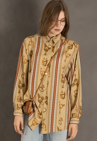 90S LONG SLEEVE SHIRT WITH RIDING GEAR, EQUESTRIAN PRINT