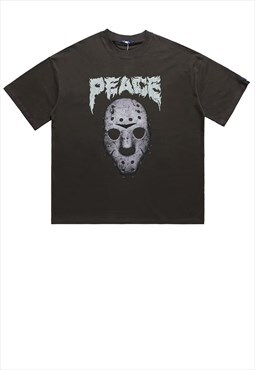 Mask print t-shirt Y2K horror movie tee grunge top in grey