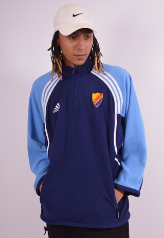 ADIDAS MENS VINTAGE FLEECE JUMPER LARGE BLUE 90S