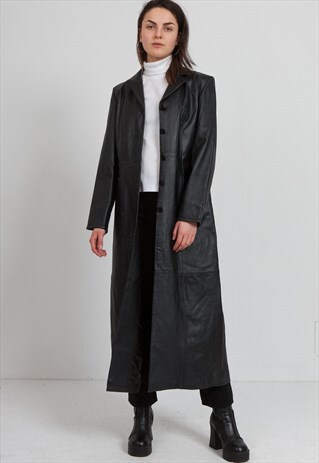 VINTAGE BLACK RHYTHMS LEATHER LONG CAR COAT
