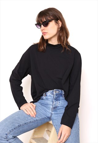 VINTAGE 90S BLACK POLO HIGH TURTLE ROLL NECK TOP