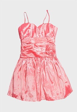 Pink satin '80s Ruched Sleeveless Mini Prom Dress
