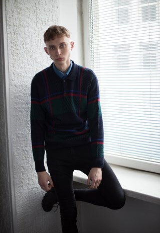 VINTAGE 80'S NAVY PATTERN WOOL JUMPER
