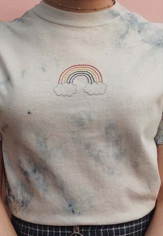 HAND EMBROIDERED RAINBOW TIE DYE T-SHIRT