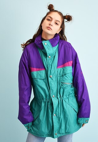 80'S RETRO ATHLEISURE SPORTS COLOUR BLOCK JACKET PARKA