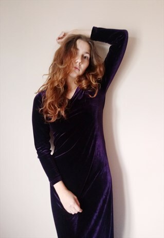 80S VINTAGE 90S GRUNGE AUTUMN HALLOWEEN VELVET PURPLE DRESS