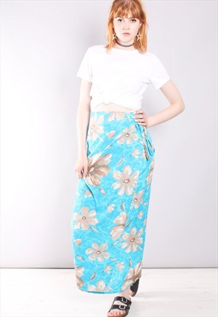 VINTAGE 90S FLORAL PATTERNED MAXI WRAP SKIRT