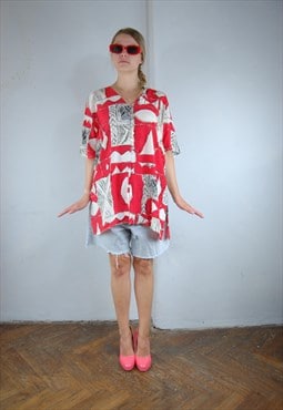 Vintage y2k baggy abstract funky festival blouse shirt red