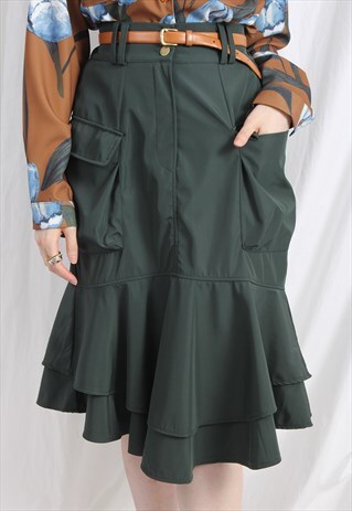 (KOREAN) MILITARY STYLE BIG POCKET PEPLUM SKIRT GREEN