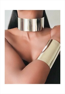 CLEOPATRA Choker & Bracelet Cuff Set - Silver