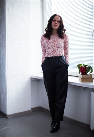 VINTAGE 80'S BLACK HIGH WAISTED LEATHER TROUSERS