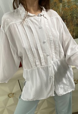 Vintage 80s luxe longline blouse top shirt white