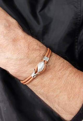 BROWN ANGLE WING LEATHER BRACELET
