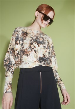 floral print long-sleeved batwing bodysuit 