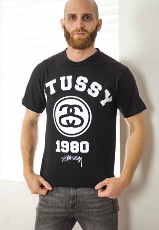 VINTAGE STUSSY T-SHIRT LOGO 90S S 6.9