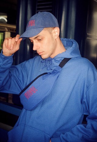 ROYAL BLUE BUM BAG WITH 'UTOPIA' EMBROIDERED DESIGN