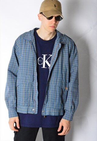 VINTAGE 70S BLUE CHECK BOMBER JACKET
