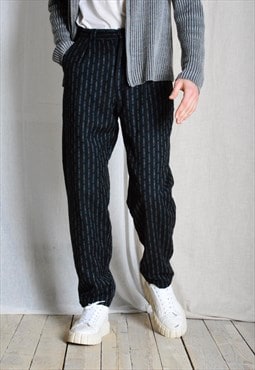 Vintage 60s Dark Gray Striped Thick Wool Mens Pants