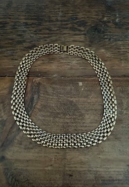 80's Vintage Gold Metal Ladies Woven Link Necklace