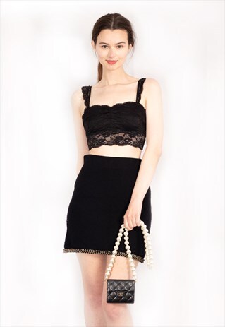 COCO STYLISH TWEED EFFECT SKIRT IN BLACK