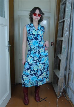 Vintage 90's Bright Turquoise Abstract Festival Summer Dress