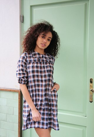 TILLY RUFFLE BABYDOLL- NAVY PLAID